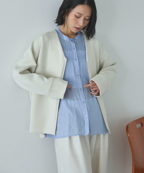 Doux archives(ドゥアルシーヴ)の「ボンディングノーカラーZIPブルゾン(ブルゾン・レディース・アイボリー/サックスブルー/チャコールグレー・FREE)」の16枚目の写真