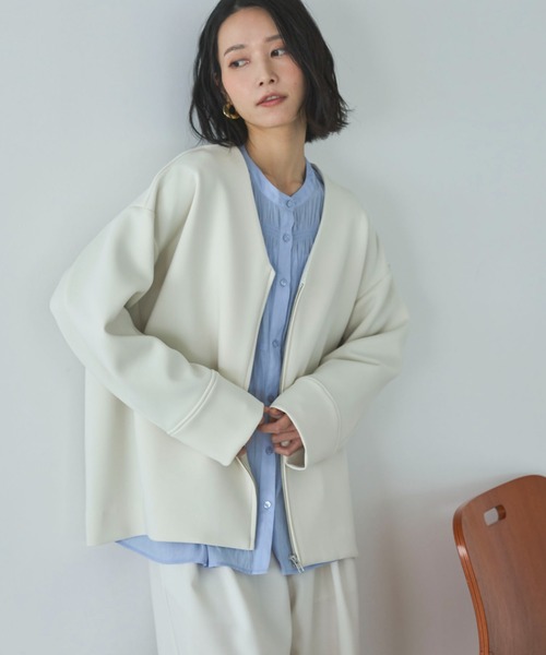 Doux archives(ドゥアルシーヴ)の「ボンディングノーカラーZIPブルゾン(ブルゾン・レディース・アイボリー/サックスブルー/チャコールグレー・FREE)」の17枚目の写真