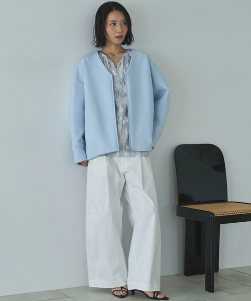 Doux archives(ドゥアルシーヴ)の「ボンディングノーカラーZIPブルゾン(ブルゾン・レディース・アイボリー/サックスブルー/チャコールグレー・FREE)」の22枚目の写真