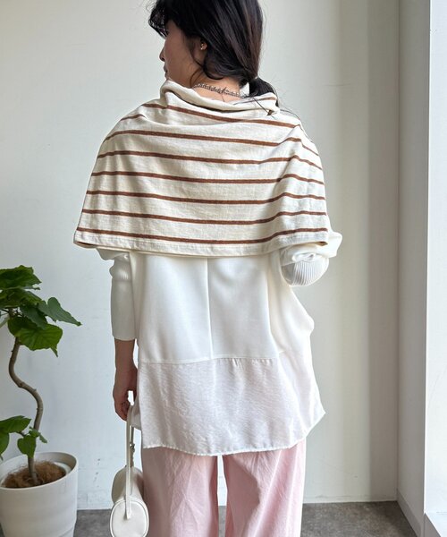 DouDou（ドゥドゥ）の「ジョーゼットドッキングプルオーバー（シャツ/ブラウス・レディース・オフホワイト/ブラック/ベージュ/ネイビー・FREE）」の11枚目の写真