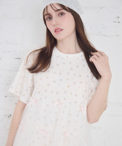Lolime by mellfy memory(ロリミー バイ メルフィーメモリー)の「Tulle tiered T-shirt mini one piece(ワンピース・レディース・ベビーピンク/ブルー/ピンク/サックスブルー・FREE)」の5枚目の写真