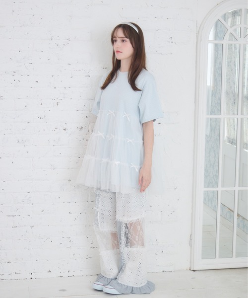 Lolime by mellfy memory(ロリミー バイ メルフィーメモリー)の「Tulle tiered T-shirt mini one piece(ワンピース・レディース・ベビーピンク/ブルー/ピンク/サックスブルー・FREE)」の10枚目の写真