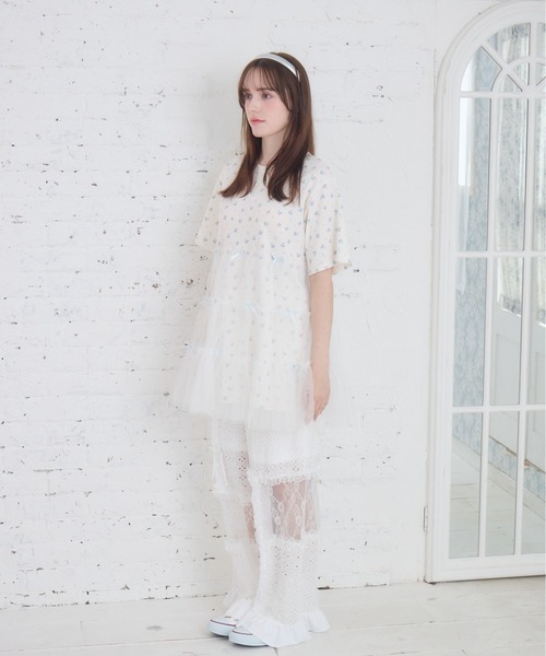 Lolime by mellfy memory(ロリミー バイ メルフィーメモリー)の「Tulle tiered T-shirt mini one piece(ワンピース・レディース・ベビーピンク/ブルー/ピンク/サックスブルー・FREE)」の9枚目の写真