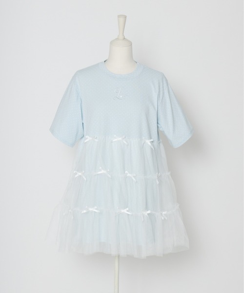 Lolime by mellfy memory(ロリミー バイ メルフィーメモリー)の「Tulle tiered T-shirt mini one piece(ワンピース・レディース・ベビーピンク/ブルー/ピンク/サックスブルー・FREE)」の12枚目の写真