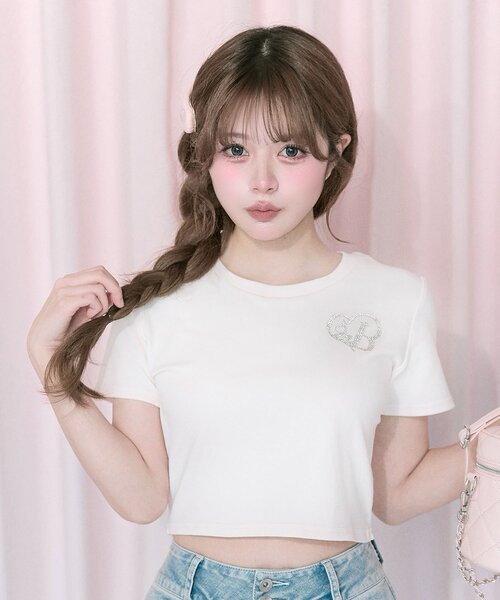 OLIVE des OLIVE（オリーブデオリーブ）の「【Belle Charme】Glitter Logo Crop Tee（Tシャツ/カットソー・レディース・ブラック/オフホワイト/ピンク・FREE）」の15枚目の写真
