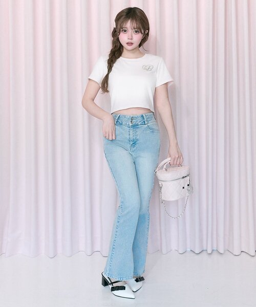 OLIVE des OLIVE（オリーブデオリーブ）の「【Belle Charme】Glitter Logo Crop Tee（Tシャツ/カットソー・レディース・ブラック/オフホワイト/ピンク・FREE）」の16枚目の写真