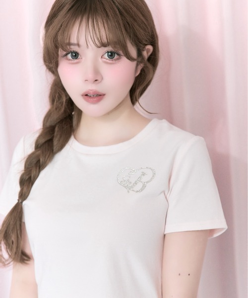 OLIVE des OLIVE（オリーブデオリーブ）の「【Belle Charme】Glitter Logo Crop Tee（Tシャツ/カットソー・レディース・ブラック/オフホワイト/ピンク・FREE）」の3枚目の写真