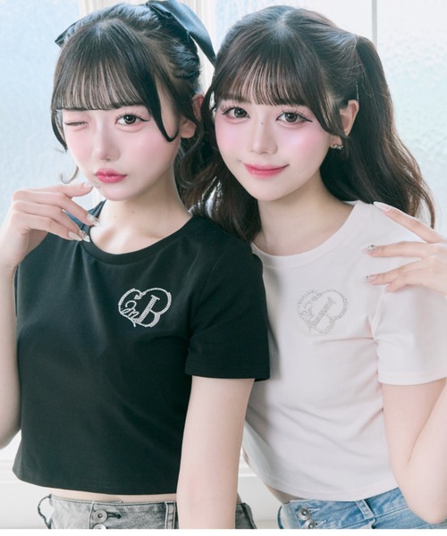 OLIVE des OLIVE（オリーブデオリーブ）の「【Belle Charme】Glitter Logo Crop Tee（Tシャツ/カットソー・レディース・ブラック/オフホワイト/ピンク・FREE）」の2枚目の写真