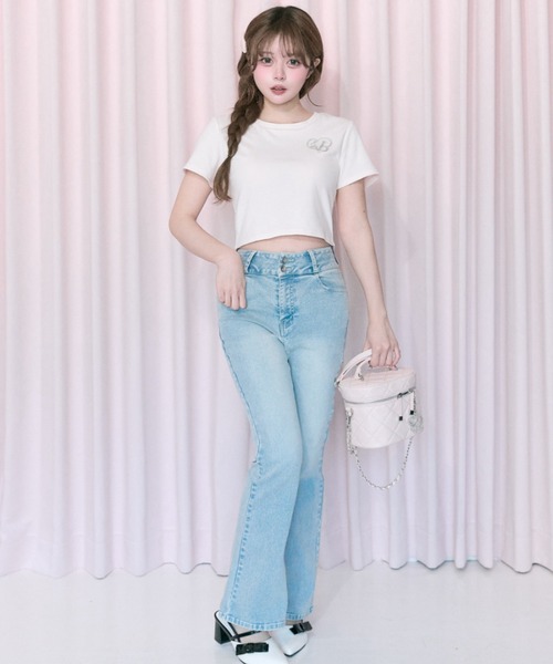 OLIVE des OLIVE（オリーブデオリーブ）の「【Belle Charme】Glitter Logo Crop Tee（Tシャツ/カットソー・レディース・ブラック/オフホワイト/ピンク・FREE）」の5枚目の写真