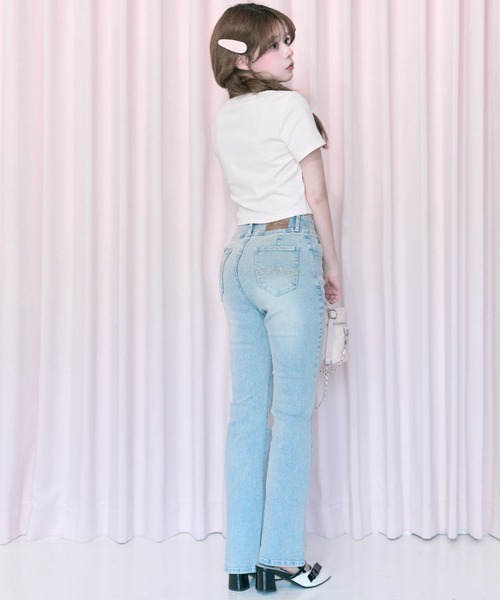 OLIVE des OLIVE（オリーブデオリーブ）の「【Belle Charme】Glitter Logo Crop Tee（Tシャツ/カットソー・レディース・ブラック/オフホワイト/ピンク・FREE）」の6枚目の写真