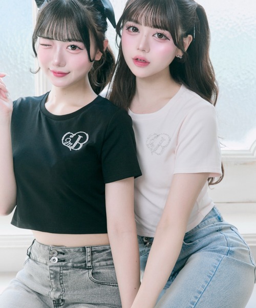 OLIVE des OLIVE（オリーブデオリーブ）の「【Belle Charme】Glitter Logo Crop Tee（Tシャツ/カットソー・レディース・ブラック/オフホワイト/ピンク・FREE）」の10枚目の写真