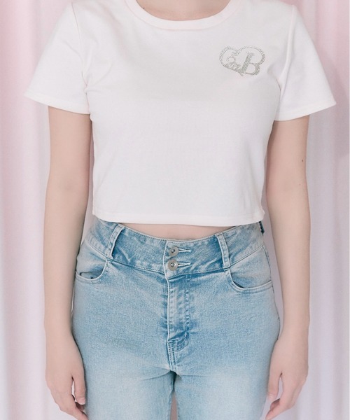 OLIVE des OLIVE（オリーブデオリーブ）の「【Belle Charme】Glitter Logo Crop Tee（Tシャツ/カットソー・レディース・ブラック/オフホワイト/ピンク・FREE）」の13枚目の写真