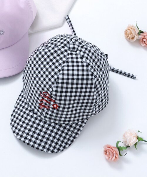 apres les cours(アプレレクール)の「【UVカット/接触冷感】後ろリボンロゴ刺繍キャップ(キャップ・キッズ・ラベンダー/チェック・58/54/50)」の1枚目の写真