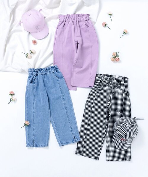 apres les cours(アプレレクール)の「【UVカット/接触冷感】後ろリボンロゴ刺繍キャップ(キャップ・キッズ・ラベンダー/チェック・58/54/50)」の9枚目の写真