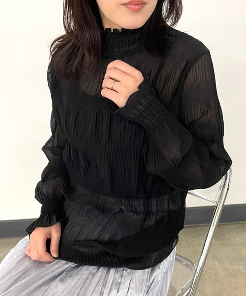 CRB（シーアールビー）の「シフォンシャーリングブラウス（シャツ/ブラウス・レディース・ブラック/オフホワイト/ベージュ・F）」の12枚目の写真