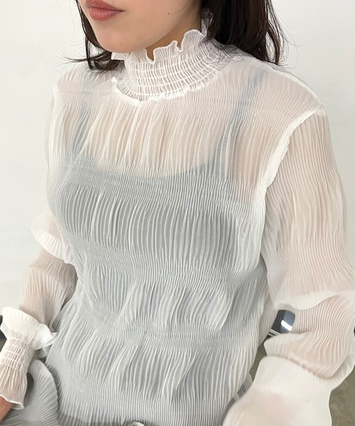 CRB（シーアールビー）の「シフォンシャーリングブラウス（シャツ/ブラウス・レディース・ブラック/オフホワイト/ベージュ・F）」の21枚目の写真