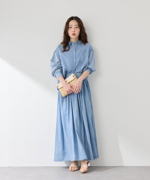 La boutique BonBon（ラブティックボンボン）の「【程よいカジュアル】シアーデニムギャザーロングスカート（デニムスカート・レディース・サックスブルー・PS/38/36）」の9枚目の写真