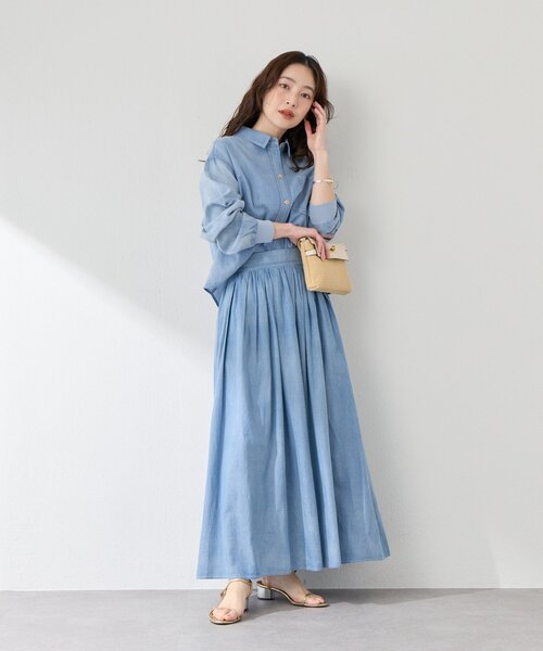 La boutique BonBon（ラブティックボンボン）の「【程よいカジュアル】シアーデニムギャザーロングスカート（デニムスカート・レディース・サックスブルー・PS/38/36）」の10枚目の写真