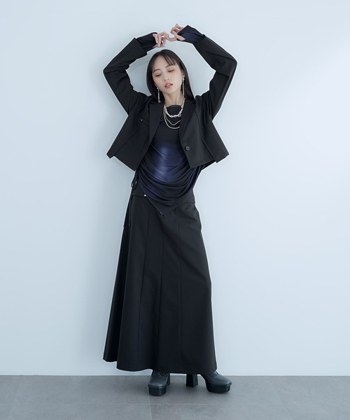 HARE（ハレ）の「CLEAR TEXTUREキリカエナロースカート(HARE)（スカート・レディース・ブラック/ブラウン/ライトグレー・FREE）」の5枚目の写真