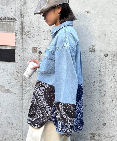 SOUNDSGOOOOD(サウンズグッド)の「【SOUNDS GOOOOD】バンダナ切り替えデニムシャツ(シャツ/ブラウス・レディース・インディゴブルー・ONE SIZE)」の4枚目の写真