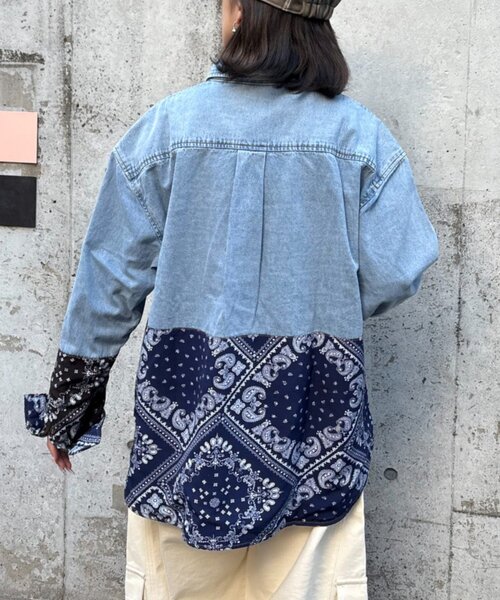 SOUNDSGOOOOD(サウンズグッド)の「【SOUNDS GOOOOD】バンダナ切り替えデニムシャツ(シャツ/ブラウス・レディース・インディゴブルー・ONE SIZE)」の5枚目の写真