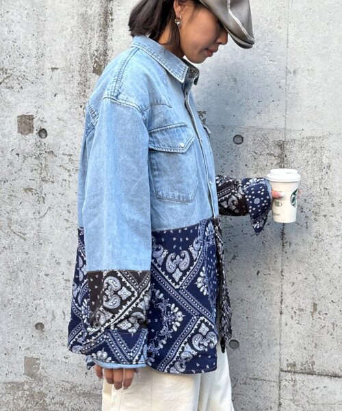 SOUNDSGOOOOD(サウンズグッド)の「【SOUNDS GOOOOD】バンダナ切り替えデニムシャツ(シャツ/ブラウス・レディース・インディゴブルー・ONE SIZE)」の6枚目の写真