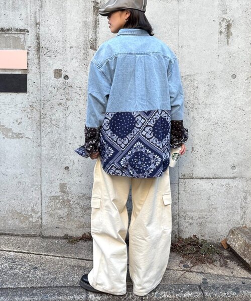 SOUNDSGOOOOD(サウンズグッド)の「【SOUNDS GOOOOD】バンダナ切り替えデニムシャツ(シャツ/ブラウス・レディース・インディゴブルー・ONE SIZE)」の7枚目の写真