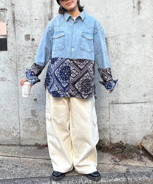 SOUNDSGOOOOD(サウンズグッド)の「【SOUNDS GOOOOD】バンダナ切り替えデニムシャツ(シャツ/ブラウス・レディース・インディゴブルー・ONE SIZE)」の8枚目の写真