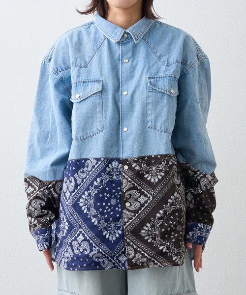 SOUNDSGOOOOD(サウンズグッド)の「【SOUNDS GOOOOD】バンダナ切り替えデニムシャツ(シャツ/ブラウス・レディース・インディゴブルー・ONE SIZE)」の11枚目の写真