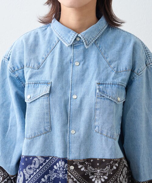 SOUNDSGOOOOD(サウンズグッド)の「【SOUNDS GOOOOD】バンダナ切り替えデニムシャツ(シャツ/ブラウス・レディース・インディゴブルー・ONE SIZE)」の14枚目の写真