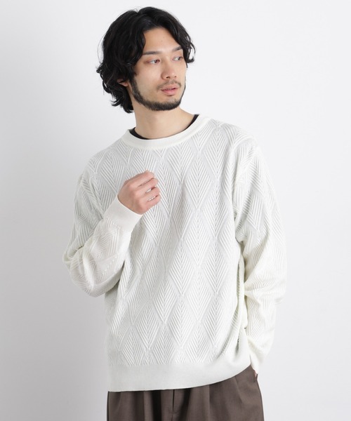 NANO universe(ナノユニバース)の「ハイツイストテクスチャーニット(ニット/セーター・メンズ・オフホワイト/レッド/サックスブルー/ブラック・L/M/S)」の2枚目の写真