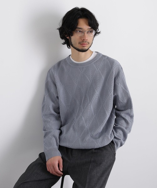 NANO universe(ナノユニバース)の「ハイツイストテクスチャーニット(ニット/セーター・メンズ・オフホワイト/レッド/サックスブルー/ブラック・L/M/S)」の1枚目の写真