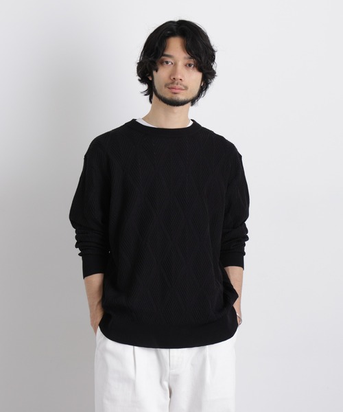 NANO universe(ナノユニバース)の「ハイツイストテクスチャーニット(ニット/セーター・メンズ・オフホワイト/レッド/サックスブルー/ブラック・L/M/S)」の3枚目の写真