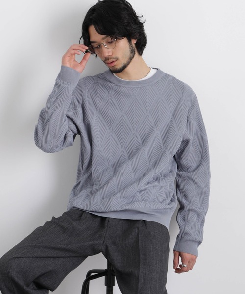 NANO universe(ナノユニバース)の「ハイツイストテクスチャーニット(ニット/セーター・メンズ・オフホワイト/レッド/サックスブルー/ブラック・L/M/S)」の17枚目の写真