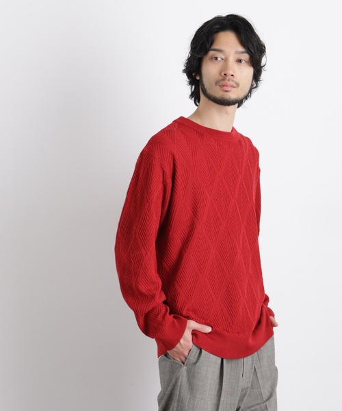 NANO universe(ナノユニバース)の「ハイツイストテクスチャーニット(ニット/セーター・メンズ・オフホワイト/レッド/サックスブルー/ブラック・L/M/S)」の11枚目の写真