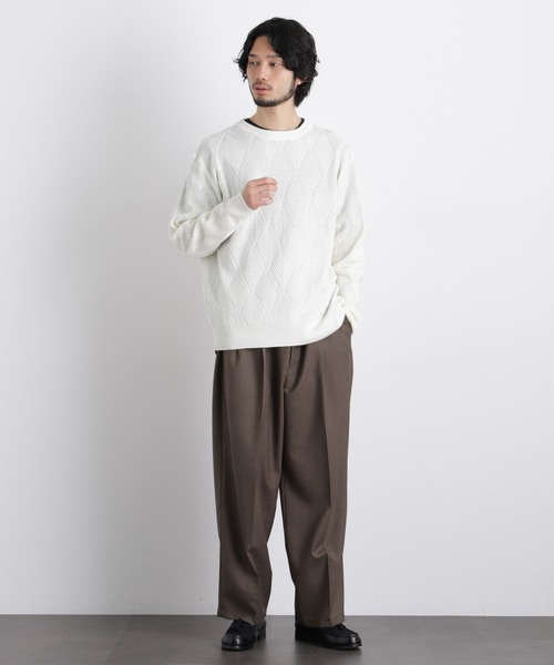 NANO universe(ナノユニバース)の「ハイツイストテクスチャーニット(ニット/セーター・メンズ・オフホワイト/レッド/サックスブルー/ブラック・L/M/S)」の8枚目の写真