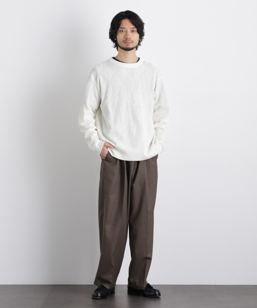 NANO universe(ナノユニバース)の「ハイツイストテクスチャーニット(ニット/セーター・メンズ・オフホワイト/レッド/サックスブルー/ブラック・L/M/S)」の7枚目の写真