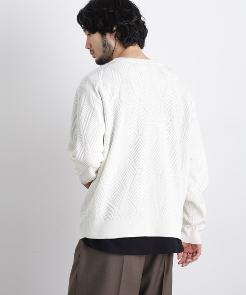 NANO universe(ナノユニバース)の「ハイツイストテクスチャーニット(ニット/セーター・メンズ・オフホワイト/レッド/サックスブルー/ブラック・L/M/S)」の6枚目の写真