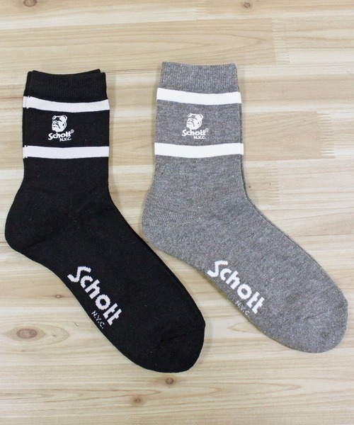 schott(ショット)の「HIGT-SOCKS STENCIL BULLDOG/2足セット(ソックス/靴下・メンズ・ブラック×グレー・FREE)」の1枚目の写真