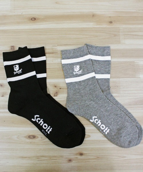 schott(ショット)の「HIGT-SOCKS STENCIL BULLDOG/2足セット(ソックス/靴下・メンズ・ブラック×グレー・FREE)」の2枚目の写真