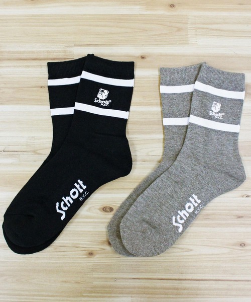schott(ショット)の「HIGT-SOCKS STENCIL BULLDOG/2足セット(ソックス/靴下・メンズ・ブラック×グレー・FREE)」の3枚目の写真