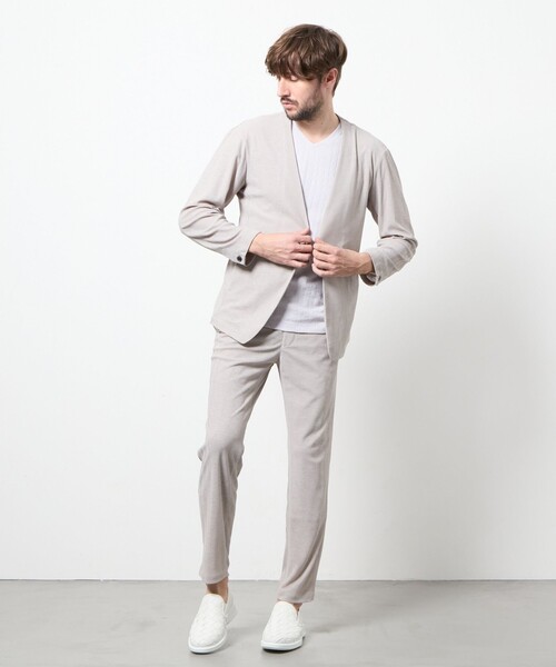 HIDEAWAYS NICOLE（ハイダウェイニコル）の「ヘリンボンジャカード　ノーカラージャケット（ノーカラージャケット・メンズ・ブラック/ライトグレー・M/L/XL）」の14枚目の写真