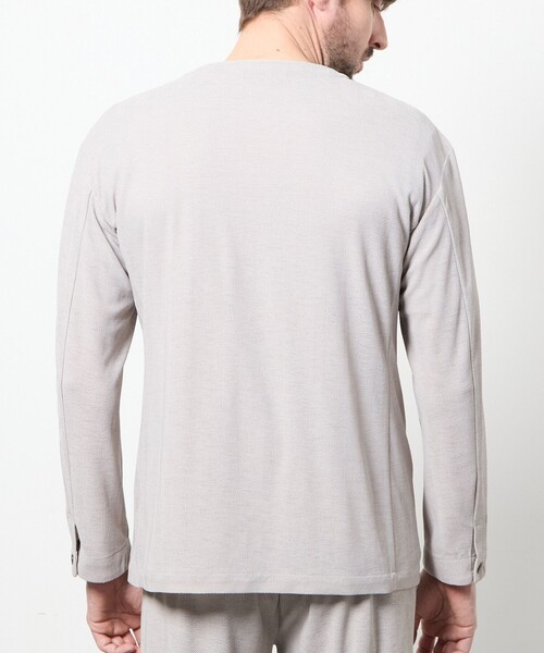 HIDEAWAYS NICOLE（ハイダウェイニコル）の「ヘリンボンジャカード　ノーカラージャケット（ノーカラージャケット・メンズ・ブラック/ライトグレー・M/L/XL）」の6枚目の写真