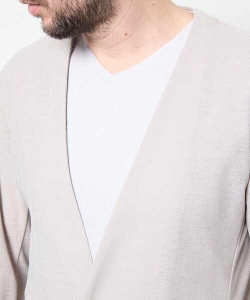 HIDEAWAYS NICOLE（ハイダウェイニコル）の「ヘリンボンジャカード　ノーカラージャケット（ノーカラージャケット・メンズ・ブラック/ライトグレー・M/L/XL）」の7枚目の写真