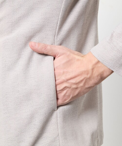 HIDEAWAYS NICOLE（ハイダウェイニコル）の「ヘリンボンジャカード　ノーカラージャケット（ノーカラージャケット・メンズ・ブラック/ライトグレー・M/L/XL）」の8枚目の写真