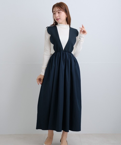 Neige(ネージュ)の「スカラップタフタ切替ジャンパースカート(ジャンパースカート・レディース・ネイビー/ブラック・ONE SIZE)」の5枚目の写真