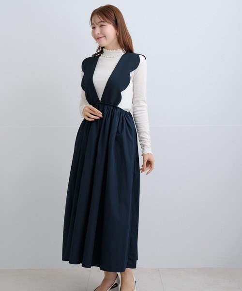 Neige(ネージュ)の「スカラップタフタ切替ジャンパースカート(ジャンパースカート・レディース・ネイビー/ブラック・ONE SIZE)」の6枚目の写真