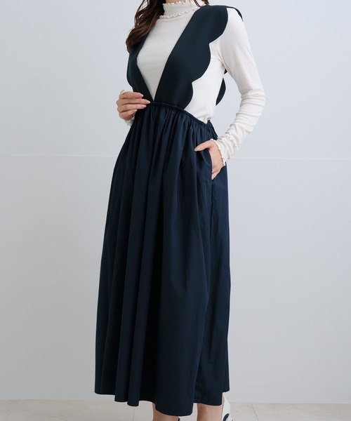 Neige(ネージュ)の「スカラップタフタ切替ジャンパースカート(ジャンパースカート・レディース・ネイビー/ブラック・ONE SIZE)」の17枚目の写真