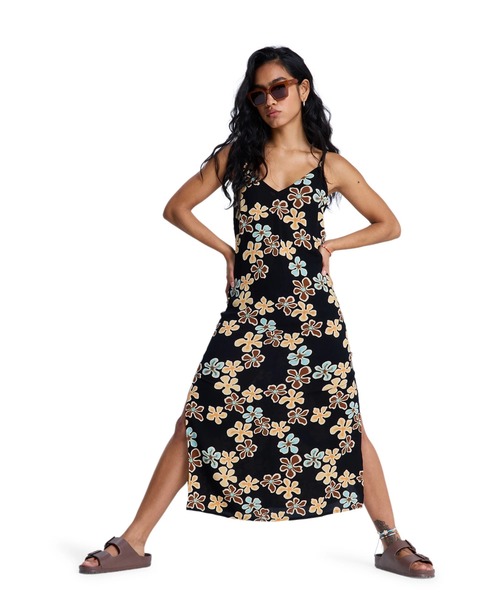 ROXY(ロキシー)の「ROXY ウィメンズ STAY SUNNY SLIP DRESS ワンピース 【2026年春夏モデル】/ロキシー花柄サイドスリットワンピース(ワンピース・レディース・ブラック・SMALL/MEDIUM)」の3枚目の写真