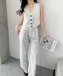 Flolia（フロリア）の「ピンストライプ ジレ ワイドパンツ セットアップ きれいめ フォーマル スーツ ビジネス オフィス（セットアップ）」